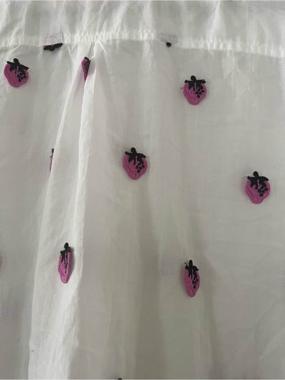 Anthropologie White Pink Strawberry Embroidered Button Down Top Small Cottage - Picture 6 of 7